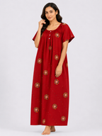 Pure Cotton Half Sleeve Nighty | Red