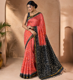 Silk Saree With Stitched Work| Orange