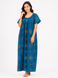 Pure Cotton Half Sleeve Nighty | Blue