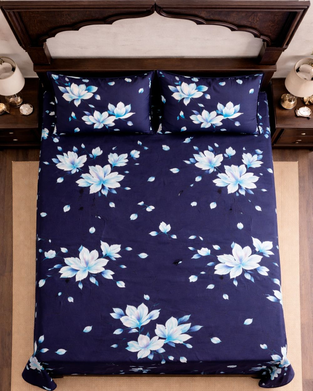 SUPER SATAN| 9x9' Premium Sateen Cotton King Bedsheet| Navy Blue