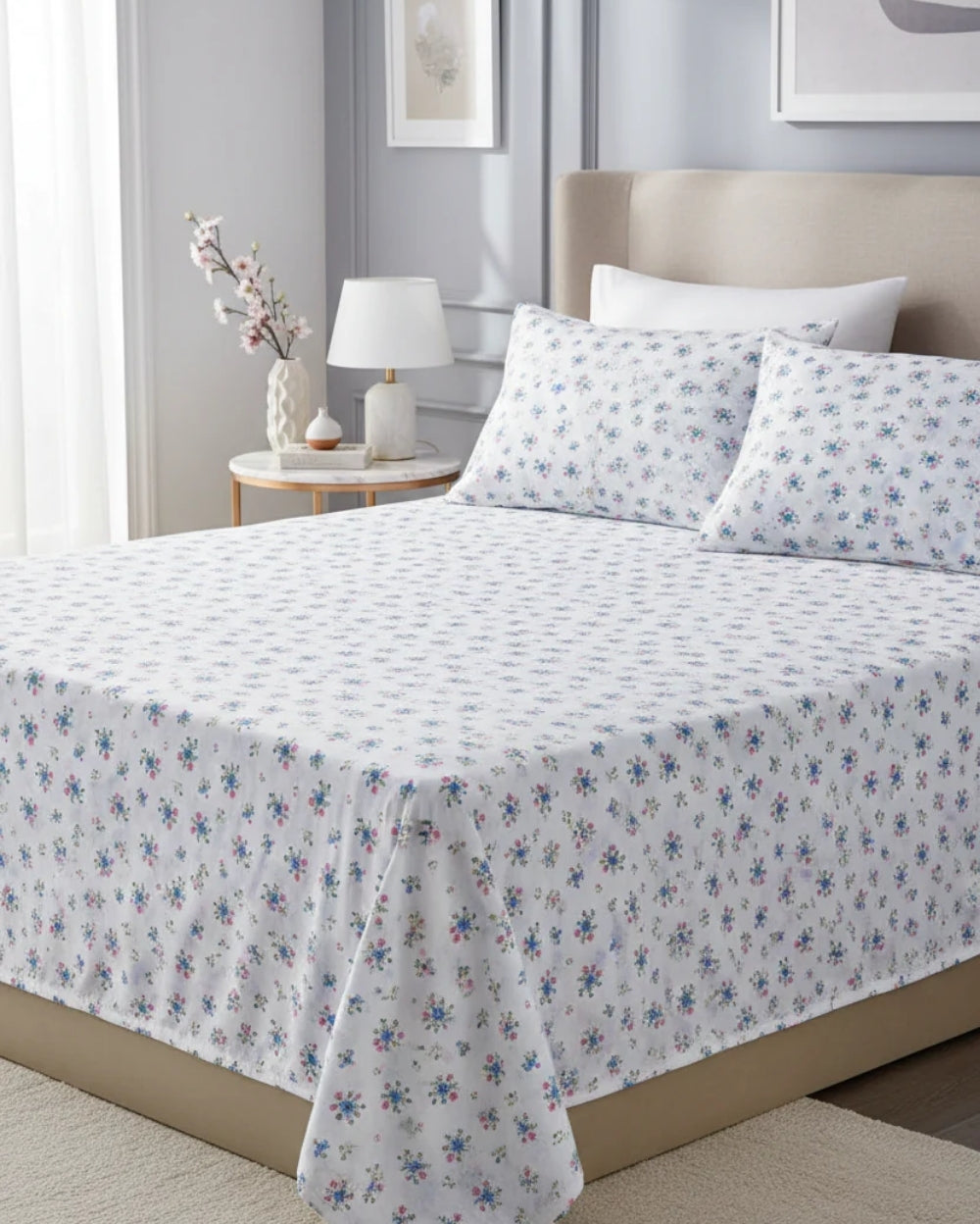 Medium| Pure Cotton Double Sheet Set (5ft x 7ft) + 2 Pillow Covers | White