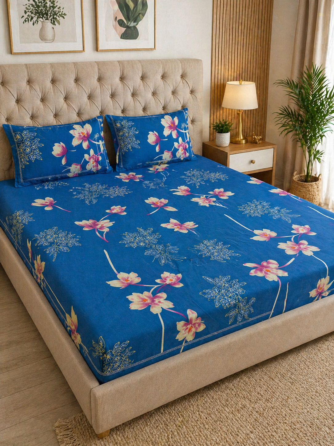 Vani|Queen Cotton Bed Set (6ft x 7ft)| Blue