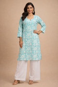 5XL Size| Premium Cotton Printed Kurti | Sky Blue