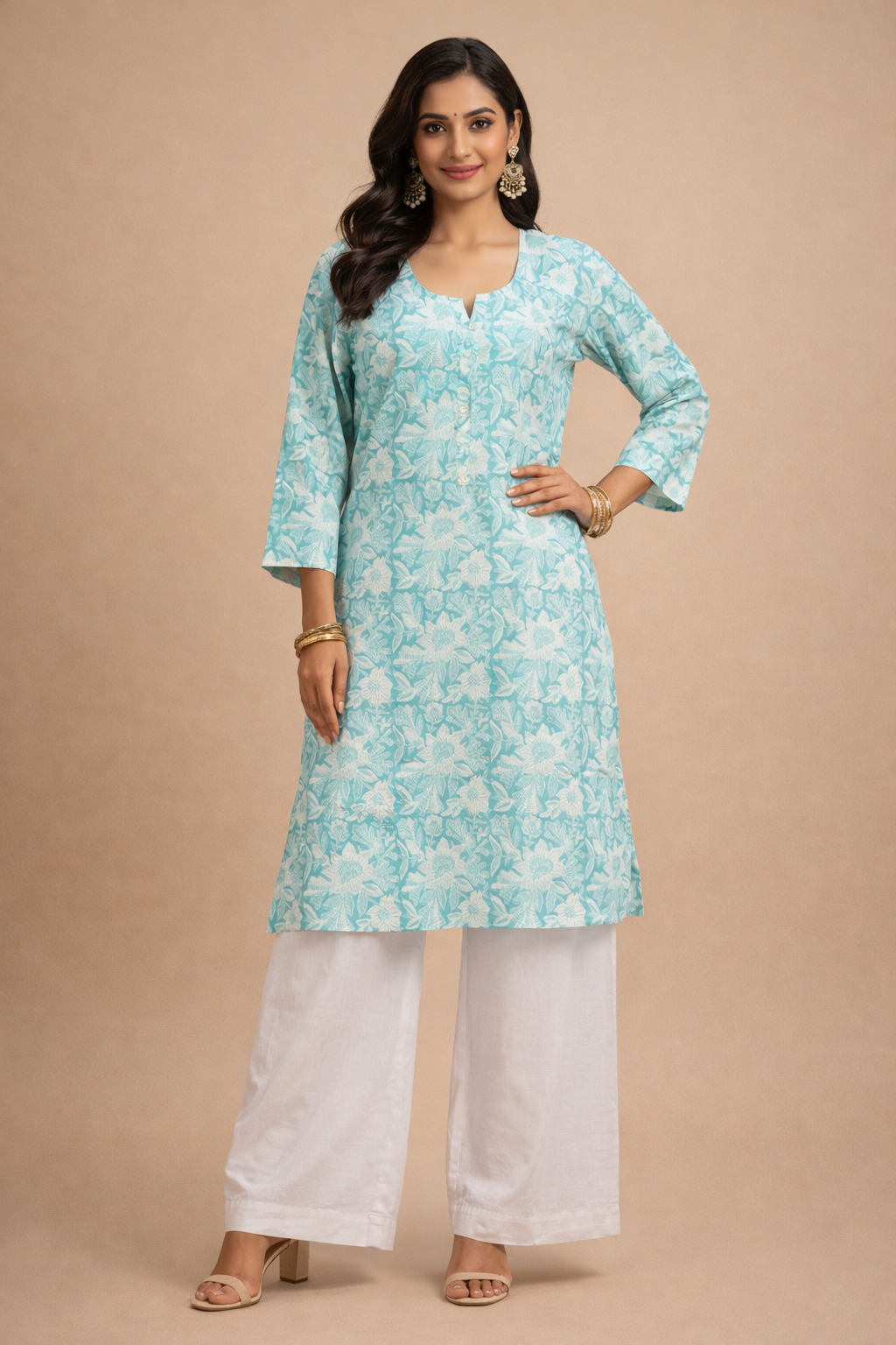 5XL Size| Premium Cotton Printed Kurti | Sky Blue
