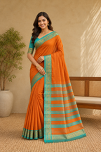 Pure Cotton Premium Plain Saree| Orange