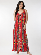 Pure Cotton Sleeveless knot round Cut Nighty | Red