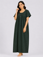 Pure Cotton Half Sleeve Nighty | Green