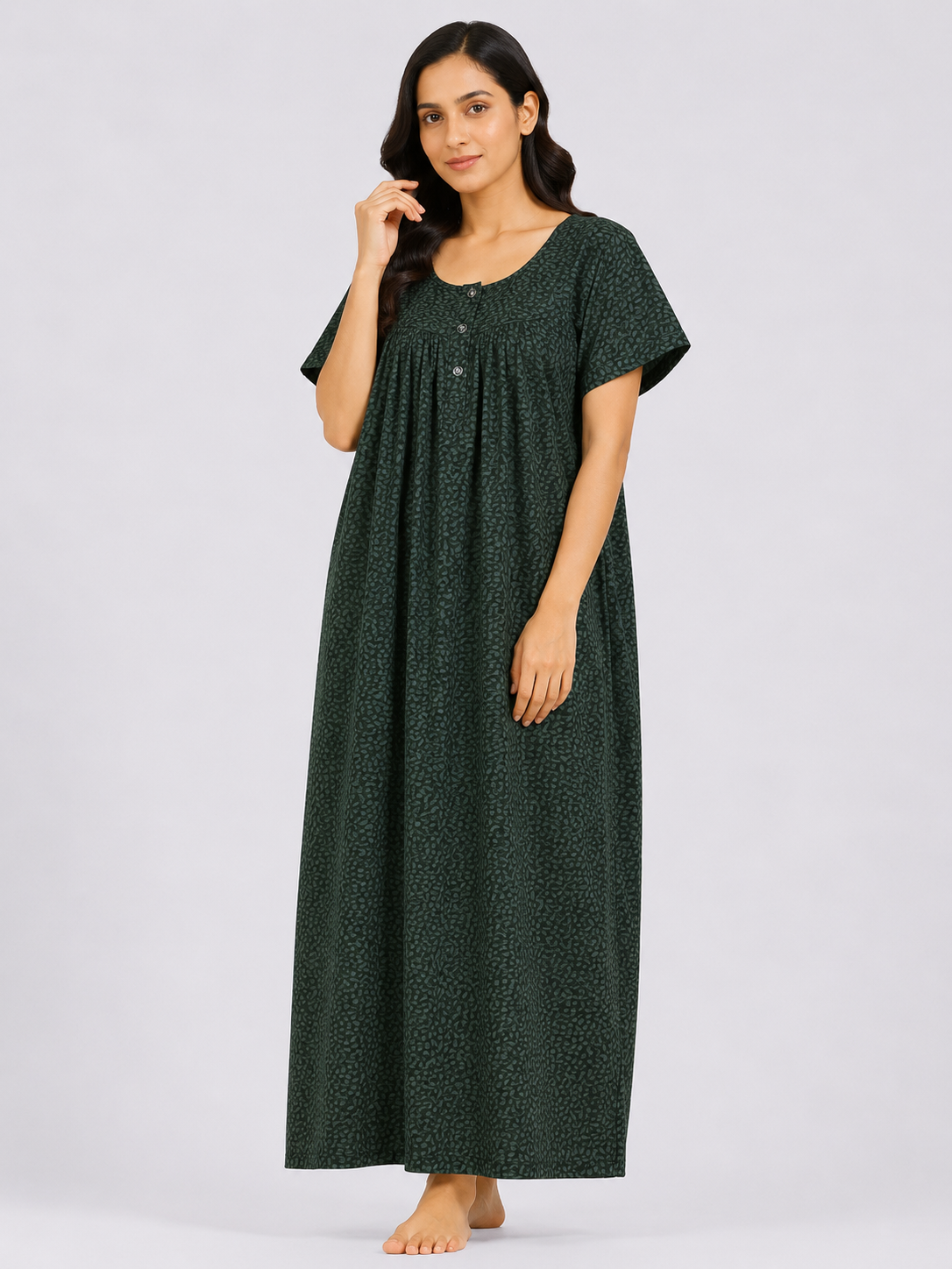 Pure Cotton Half Sleeve Nighty | Green