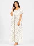 Pure Cotton Half Sleeve Nighty | White