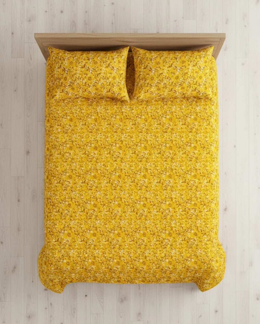 Medium| Pure Cotton Double Sheet Set (5ft x 7ft) + 2 Pillow Covers | Yellow