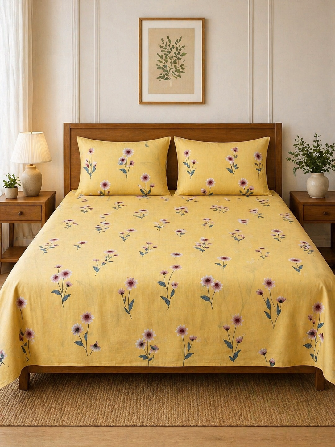 SATAN| Premium Sateen Cotton King Sheet Set (7.5 x 9 ft) | Yellow