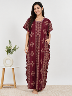 Pure Cotton Kaftan Nighty | Maroon