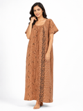 Pure Cotton Half Sleeve Nighty | Brown