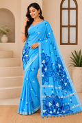 Pure Lilen Saree Fabric Work| Blue