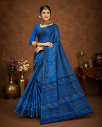 Pure Cotton Stitch work Saree| Blue