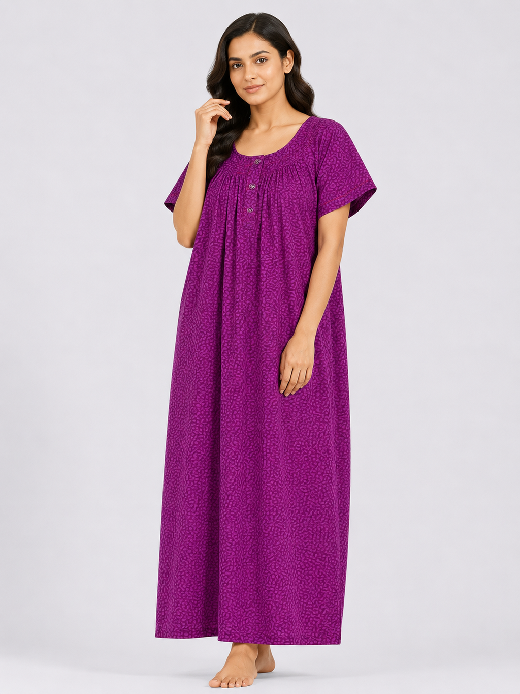 Pure Cotton Half Sleeve Nighty | Purple