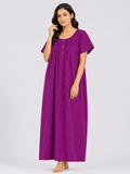 Pure Cotton Half Sleeve Nighty | Purple