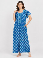 Pure Cotton Half Sleeve Allen Cut Nighty | Blue