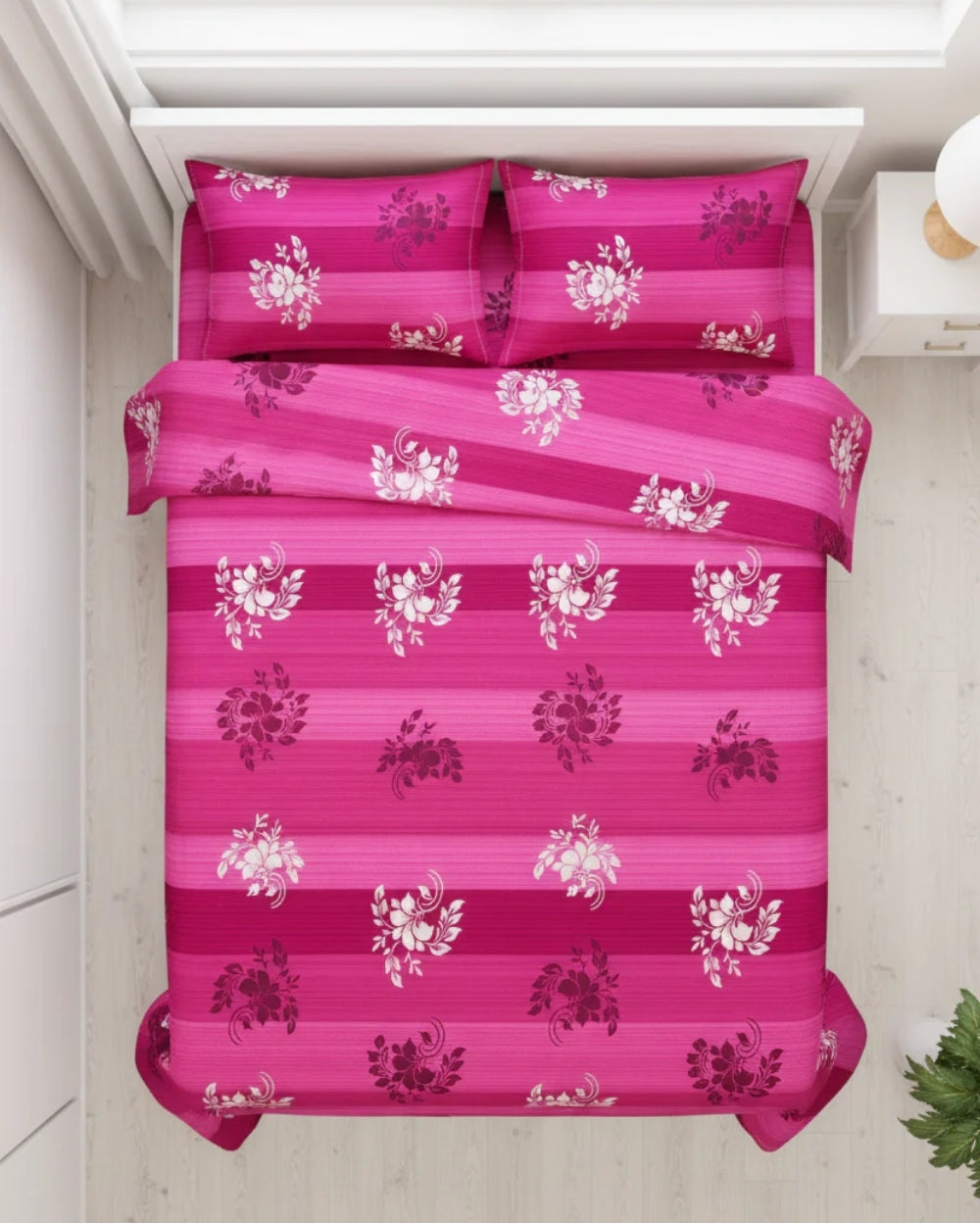 Medium| Pure Cotton Double Sheet Set (5ft x 7ft) + 2 Pillow Covers |Pink