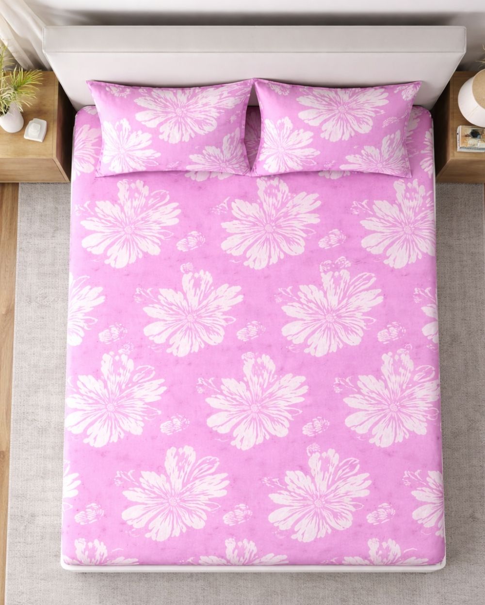 Sunflower (7x9ft)| Pure Cotton King Bedsheet - Baby Pink