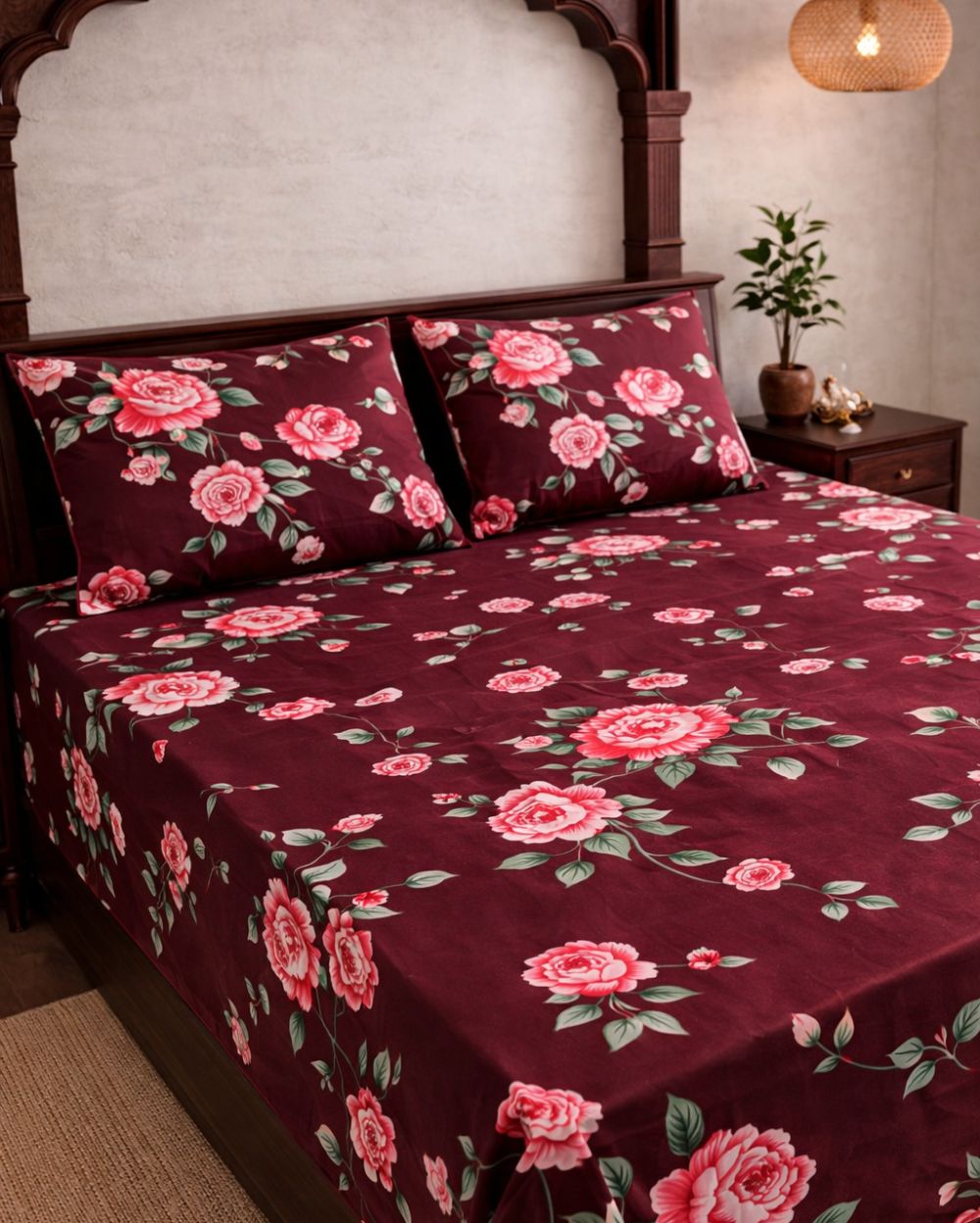 SUPER SATAN| 9x9' Premium Sateen Cotton King Bedsheet| Wine