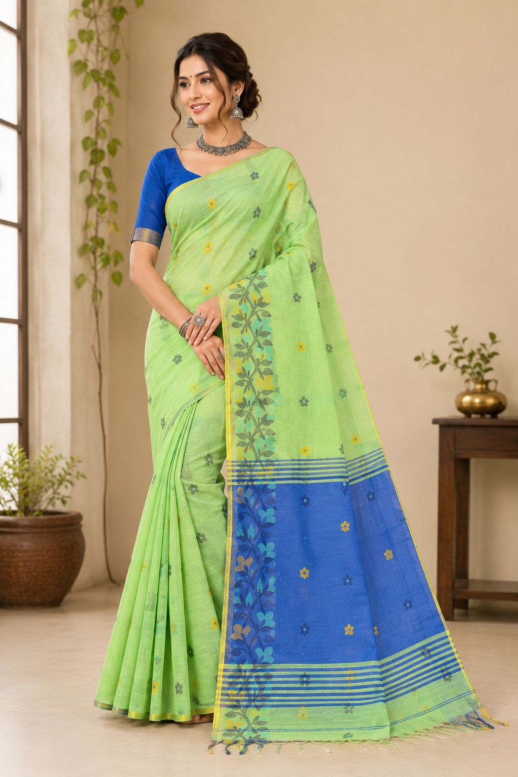 Handloom Saree With Zari Work| Green