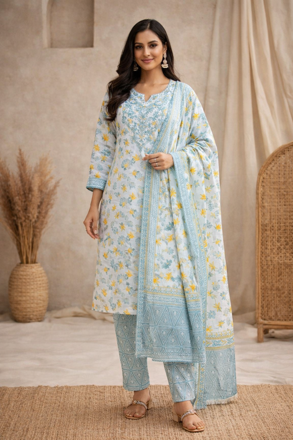 3XL SIZE| Budget Cotton 3 Pieces Printed  Kurti/Salwar Suit| White