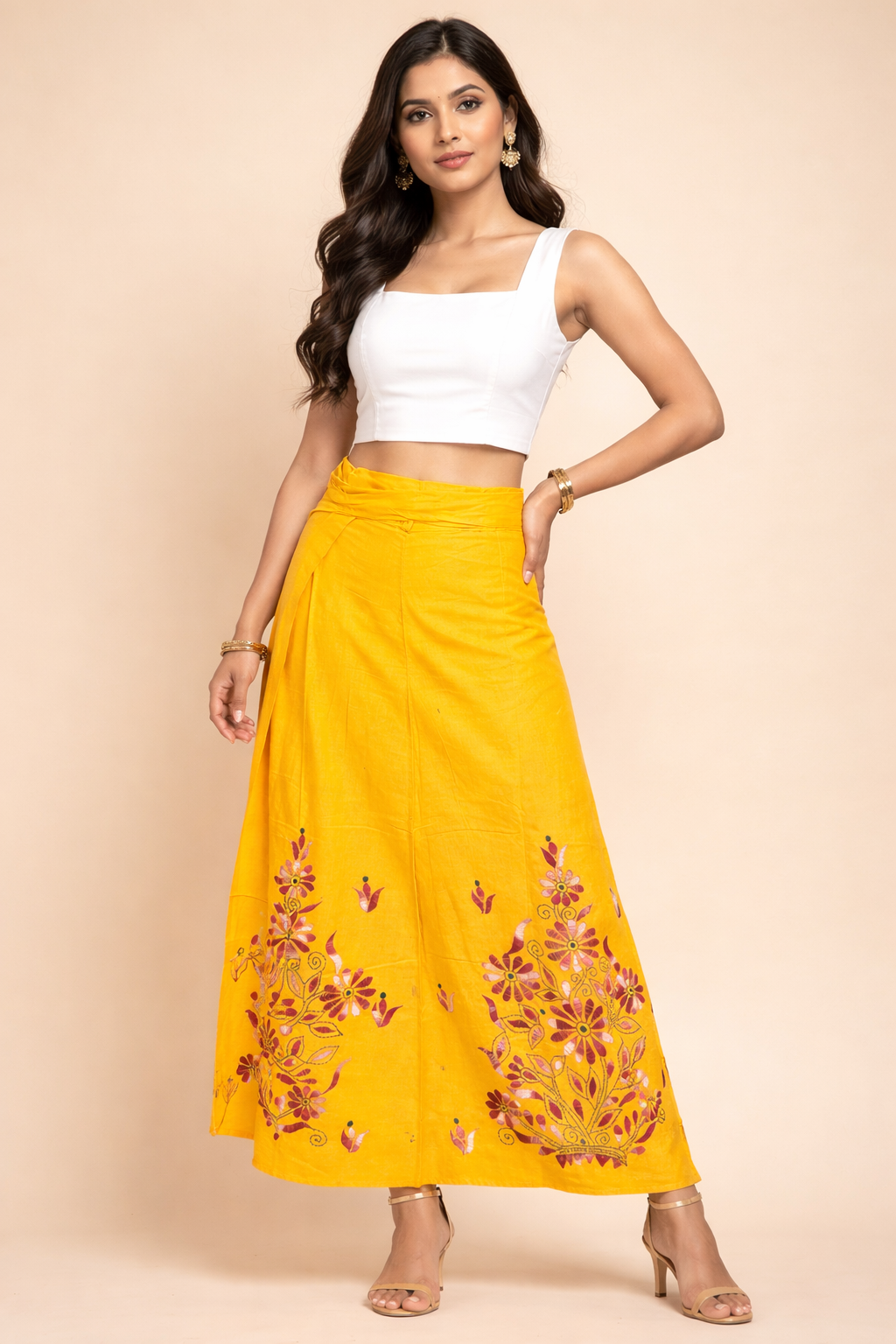 Ladies Cotton Stitched Wrapper Skirt| Yellow