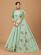 Pure Cotton Stitch work Saree| Green