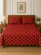 SUPER SATAN| 9x9' Premium Sateen Cotton King Bed sheet | Red