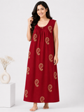 Pure Cotton Sleeveless Nighty | Maroon