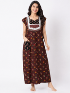 Pure Cotton Sleeveless designer Nighty | Brown