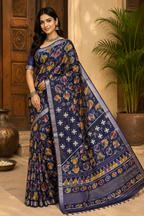 Semi Chanderi Silk Saree| Navy Blue