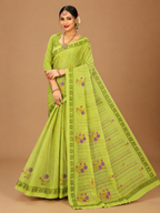 Pure Cotton Stitch work Saree| Green