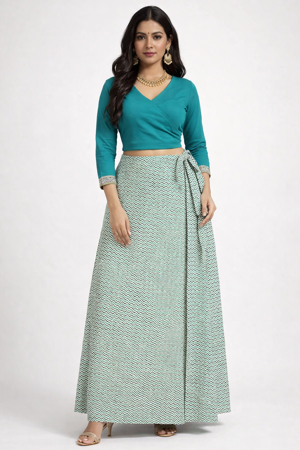 Ladies Cotton Printed Wrapper Skirt| Green