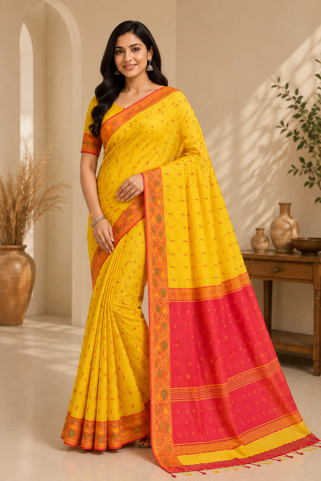Handloom Saree With Zari Work| Yellow