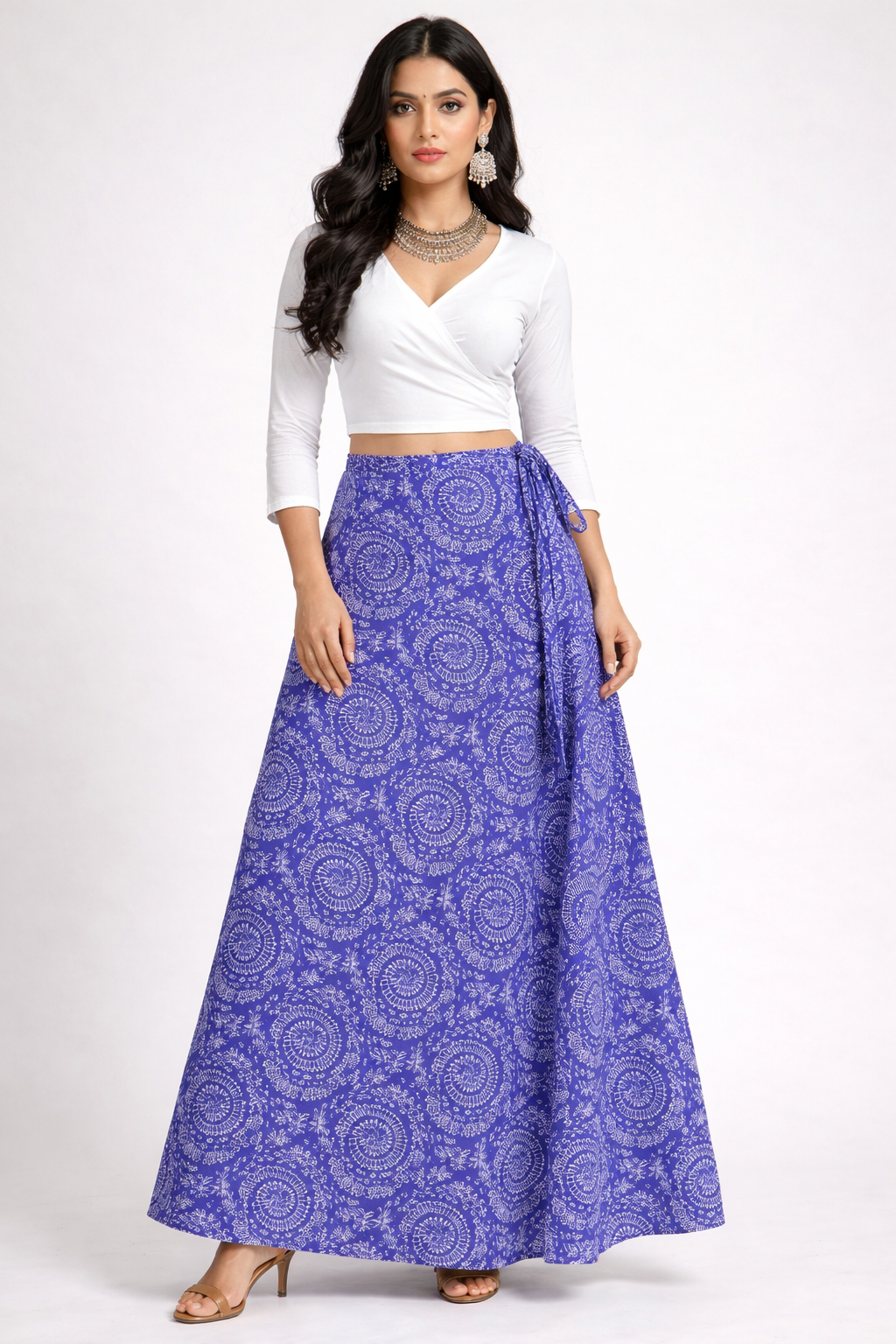 Ladies Cotton Printed Wrapper Skirt| Blue