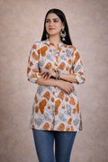 M SIZE |PURE RAYON SHORT PRINTED KURTI | WHITE