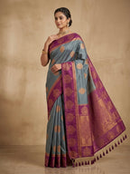 Beautiful Heavy Zari Work Premium Silk Saree| Grey