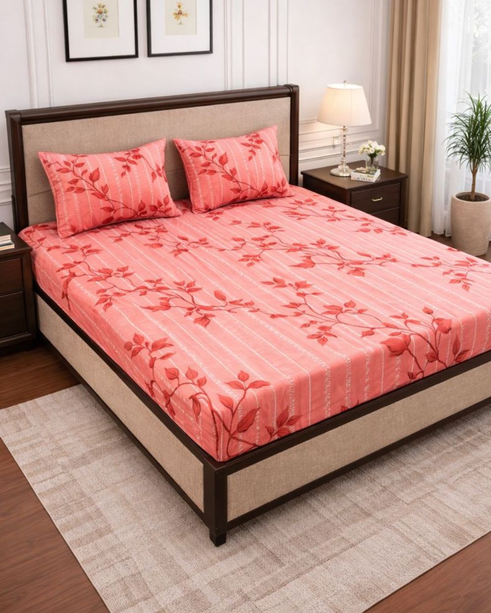 Vani|Queen Cotton Bed Set (6ft x 7ft)|Peach