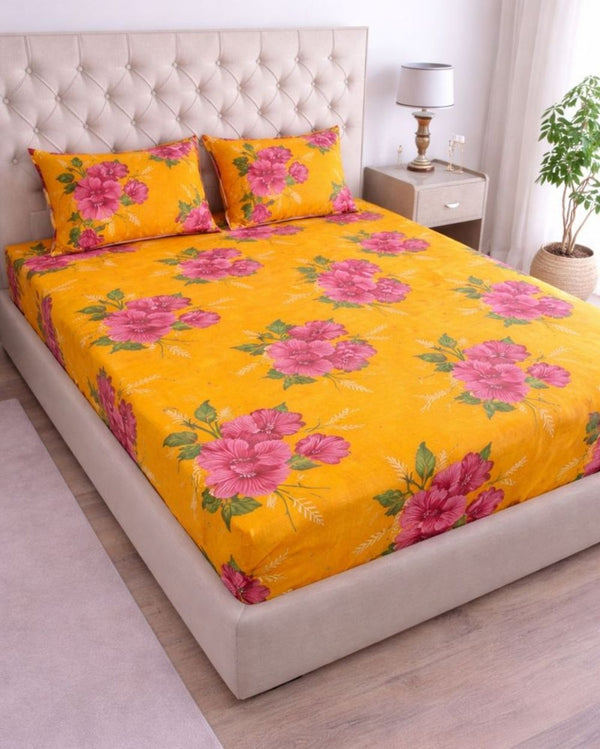 Priya| Budget Cotton Queen Sheet Set (6ft x 7ft)|Yellow