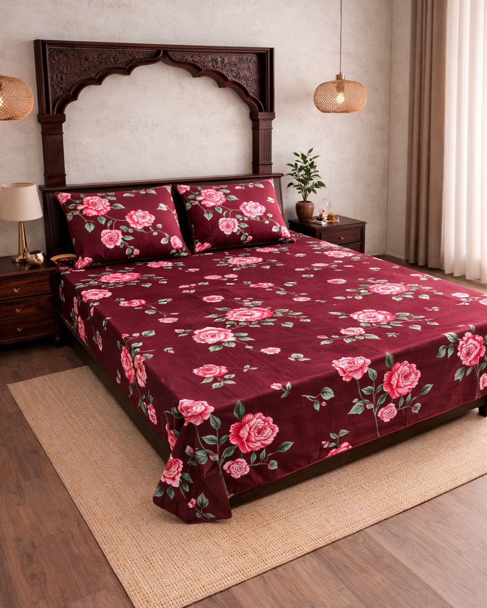 SUPER SATAN| 9x9' Premium Sateen Cotton King Bedsheet| Wine
