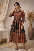 L Size| Cotton Azrak Printed Frock Pattern Collar Gown/one piece| Red
