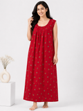 Pure Cotton Sleeveless Nighty | Red