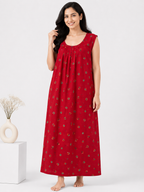 Pure Cotton Sleeveless Nighty | Red