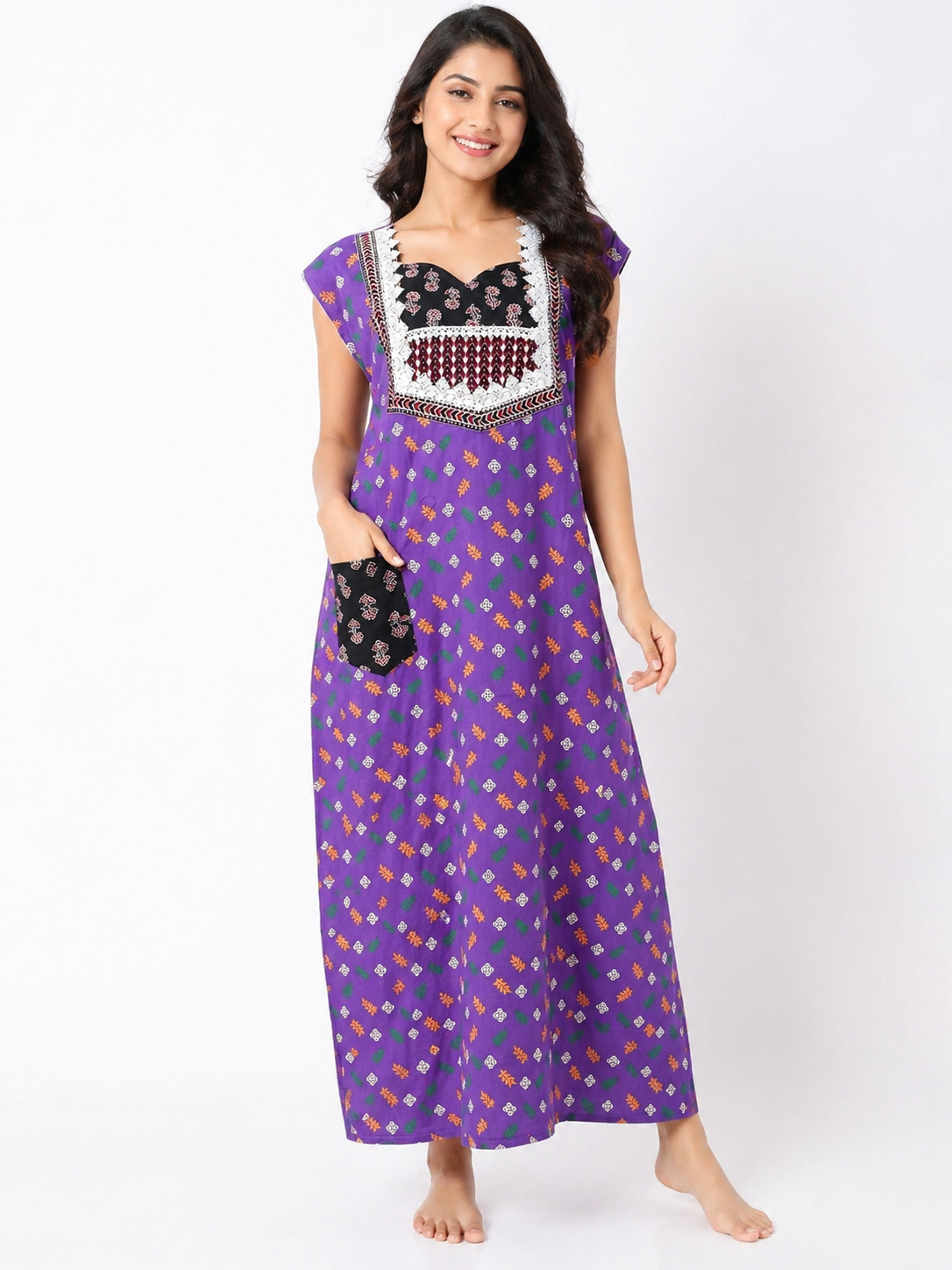 Pure Cotton Sleeveless designer Nighty | Lavender