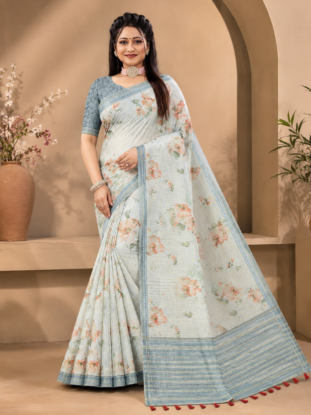 Semi Silk Printed Saree| Grey
