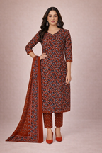 L SIZE| Budget Cotton 3 Pieces Printed  Kurti/Salwar Suit| Maroon