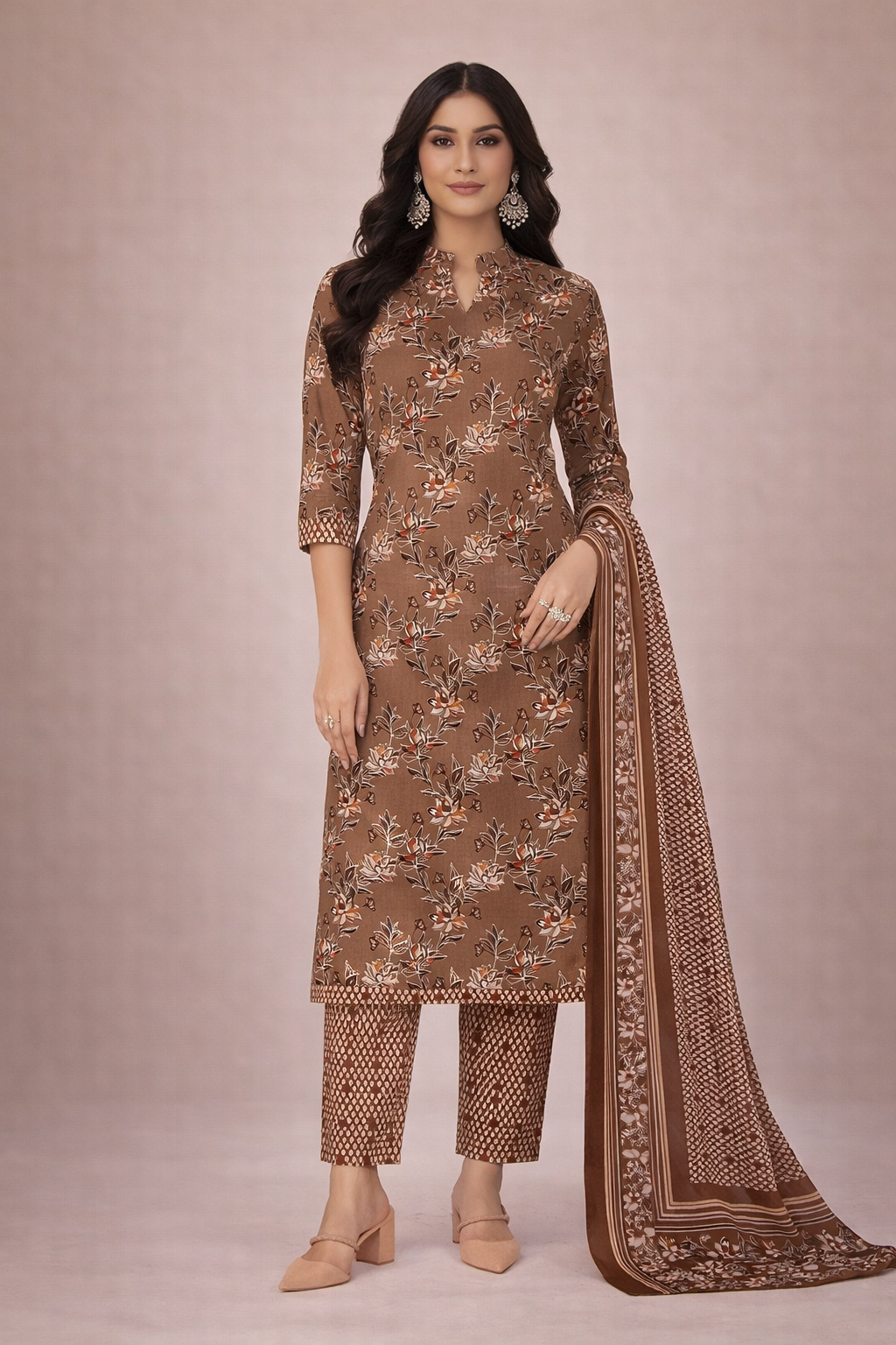 XL SIZE| Budget Cotton 3 Pieces Printed  Kurti/Salwar Suit| Brown