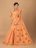 Pure Cotton Stitch work Saree| Orange